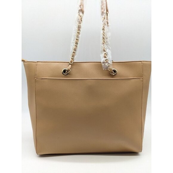 Bebe Allegro Faux-leather Medium Tote + Card case Charm 2 Piece Set - Tan - Picture 5 of 16